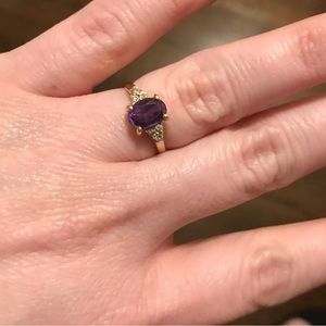Womens Genuine Purple Amethyst 14K Gold Over Silver Cocktail Ring size 6